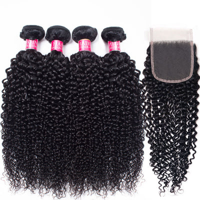 kinky curly 2/4 bundles with closure human hair