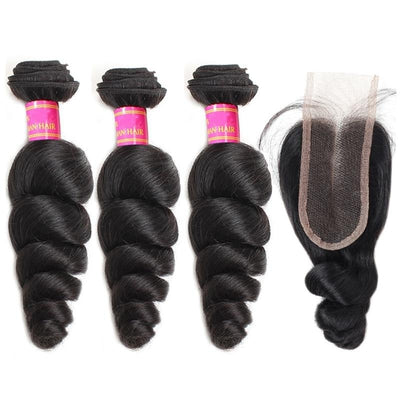 Peruvian Loose Wave Hair Bundles With Closure